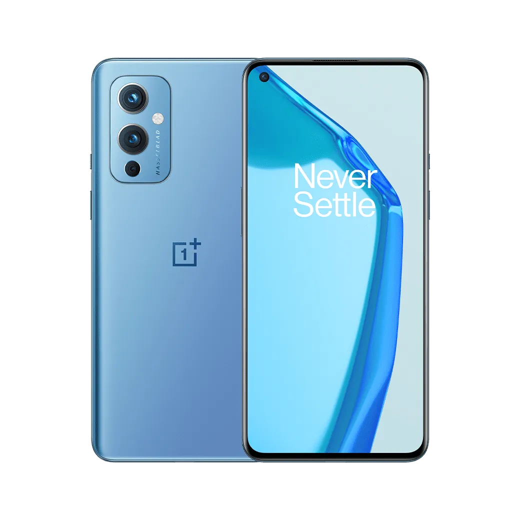 a blue oneplus phone with the oneplus logo on it